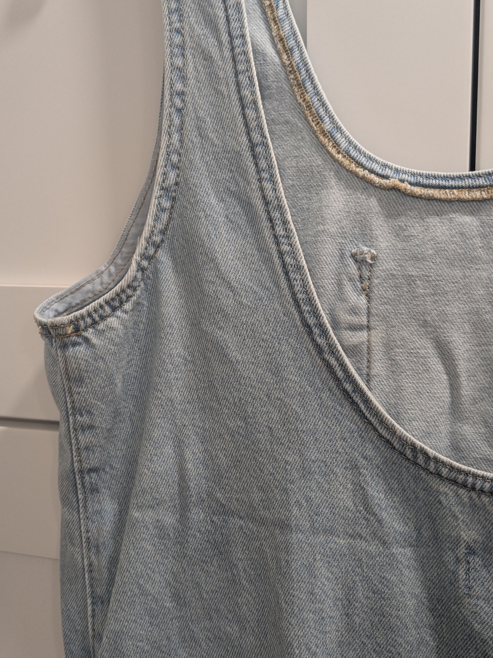 Light Wash Denim Tank Dress with Chest Pocket - Picture 6 of 7